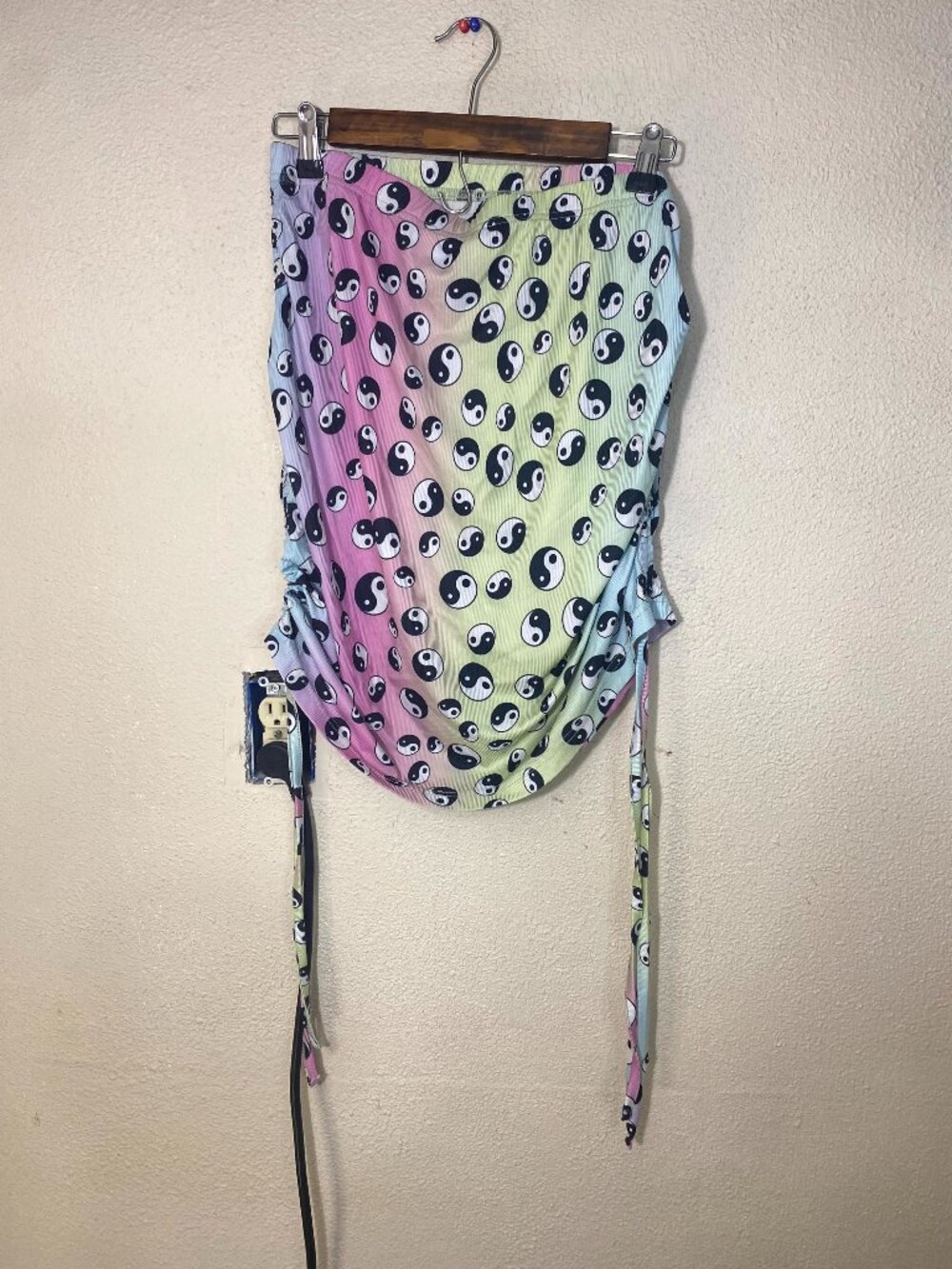 Yin Yang Ruched Side Skirt Pastel Rainbow Womens Plus 2XL Adjustable Drawstring